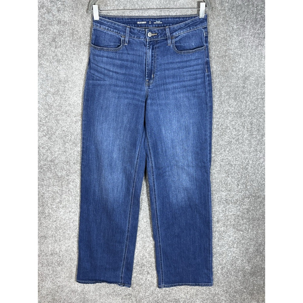 Old Navy High Rise WOW Wide Leg Jeans Womens Size 8 Tall Blue Stretch Pockets